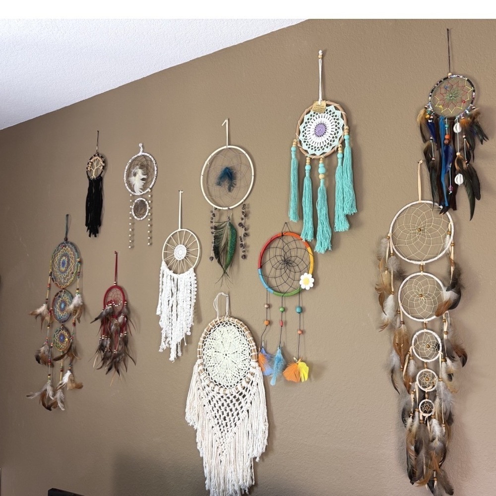 Lot of 14 Dream Catchers Boho Wall Hanging Handmade Feather Macrame Mixed Sizes